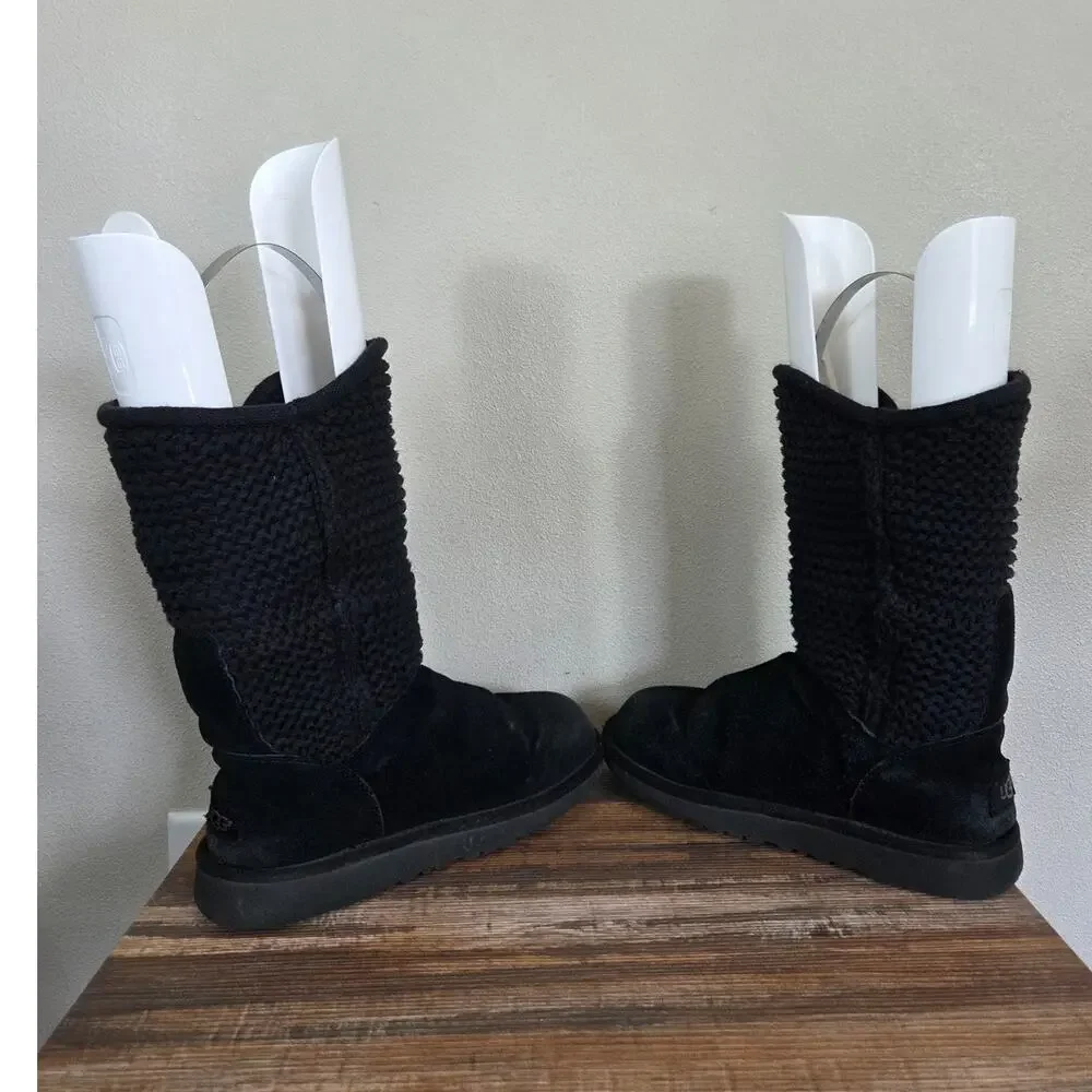 UGG Shaina Black Suede & Knit Ankle Boots Big Kids Size 4